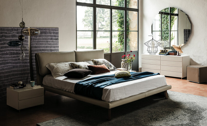 Łóżko tapicerowane Adam firmy Cattelan Italia pokryte naturalną lub syntetyczną skórą w wielu odcieniach