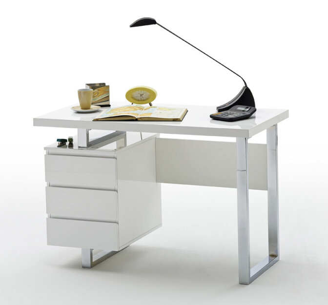 Nowoczesne białe biurko Sydney lakierowane na wysoki połysk - elegancja, kompaktowa forma i funkcjonalność
