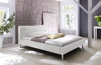 River MC Akcent - łóżko tapicerowane ekoskórą białą